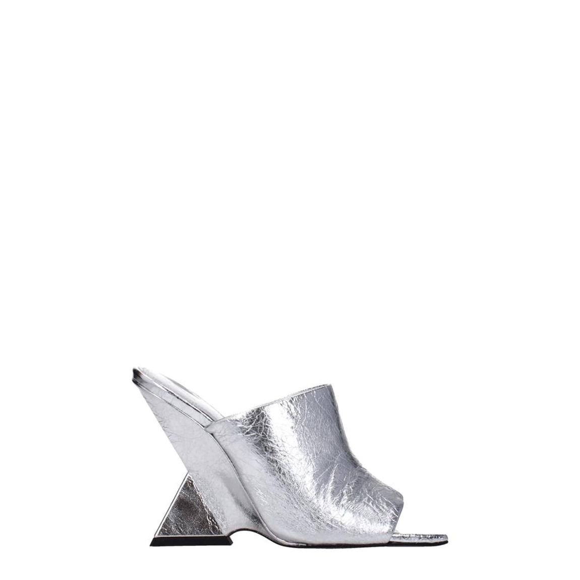 High Heel Open Toe Leather Sandal - Gray main product photo