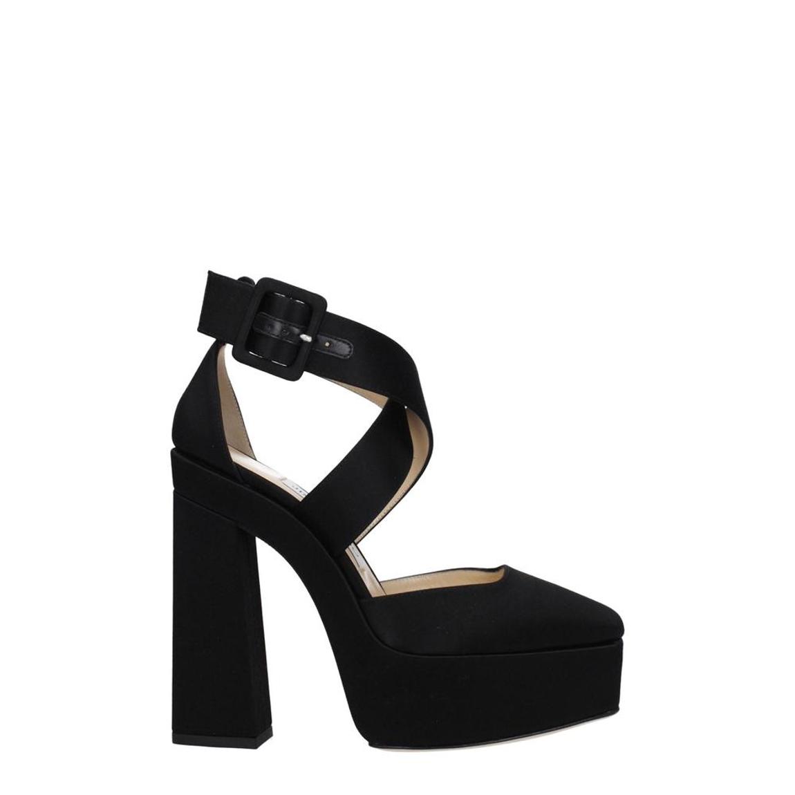 High Heel Satin Sandal with Buckle Closure - Black main product photo
