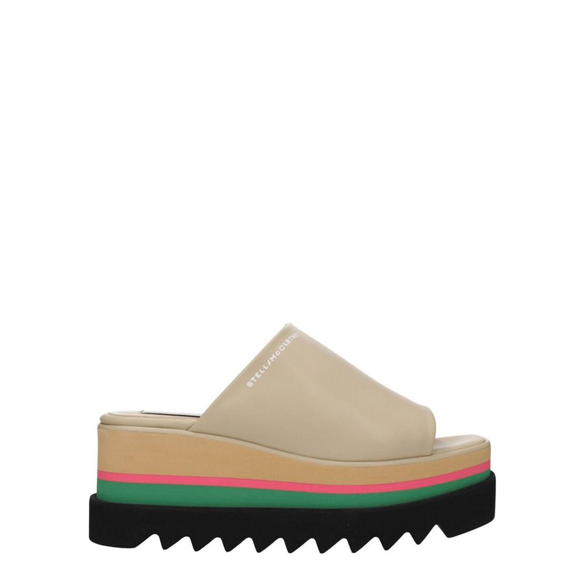 Eco Leather Open Toe Wedge Slippers - Beige Sandals main product photo
