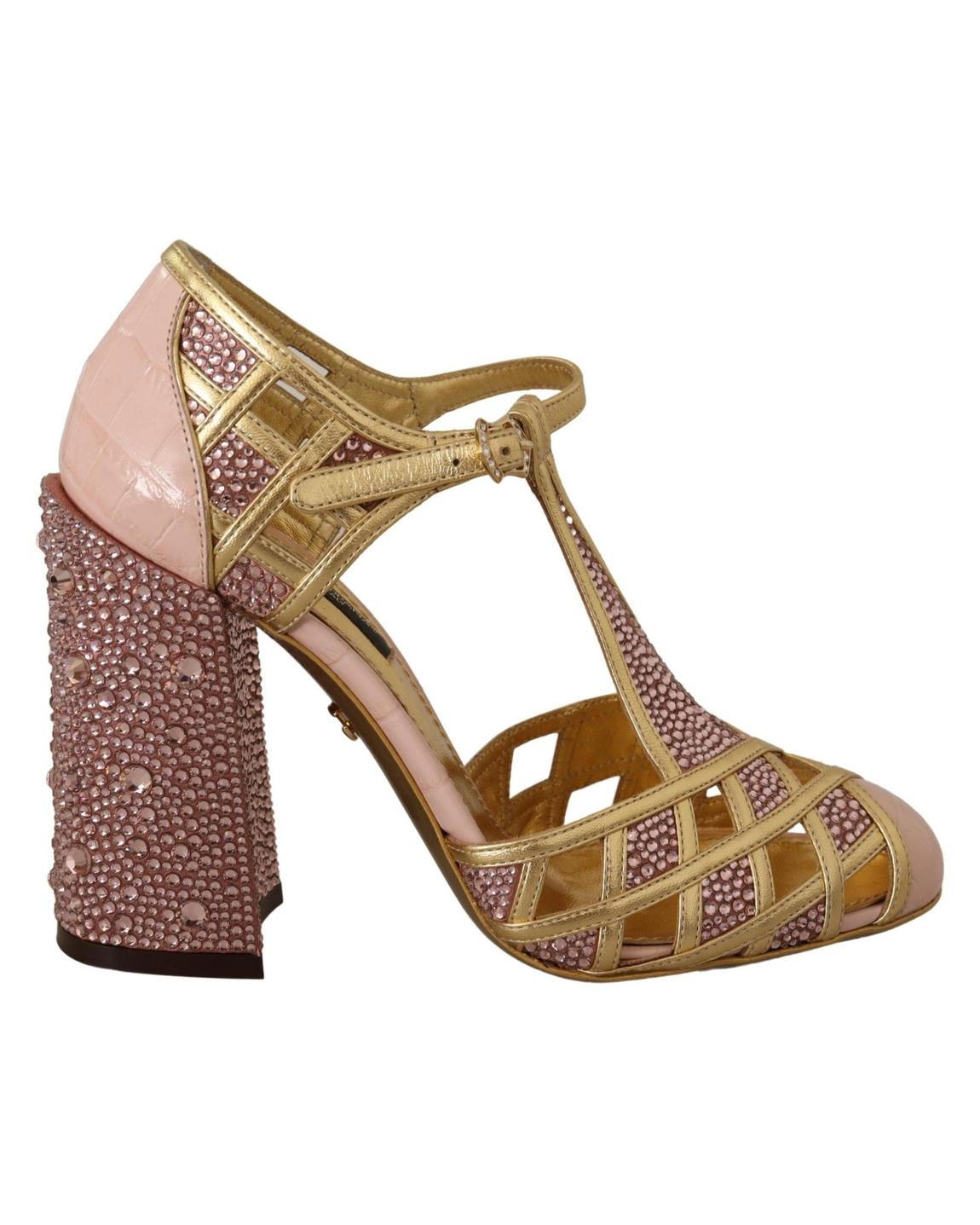 Crystal TStrap Pumps Gold Pink Sandals main product photo