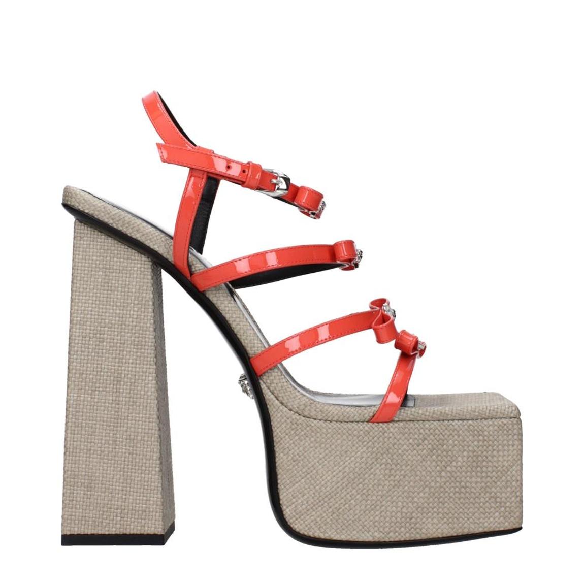 Patent Leather Sandals with High Heel and Front Logo Wo - Orange main product photo