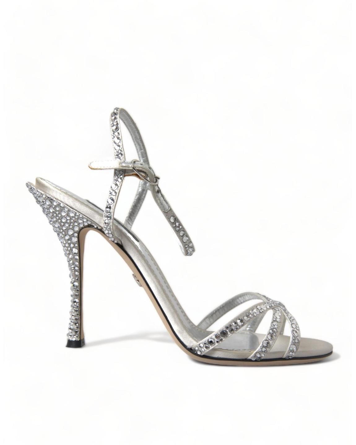 CrystalEmbellished Sandals AnkleStrap Heels - Silver main product photo