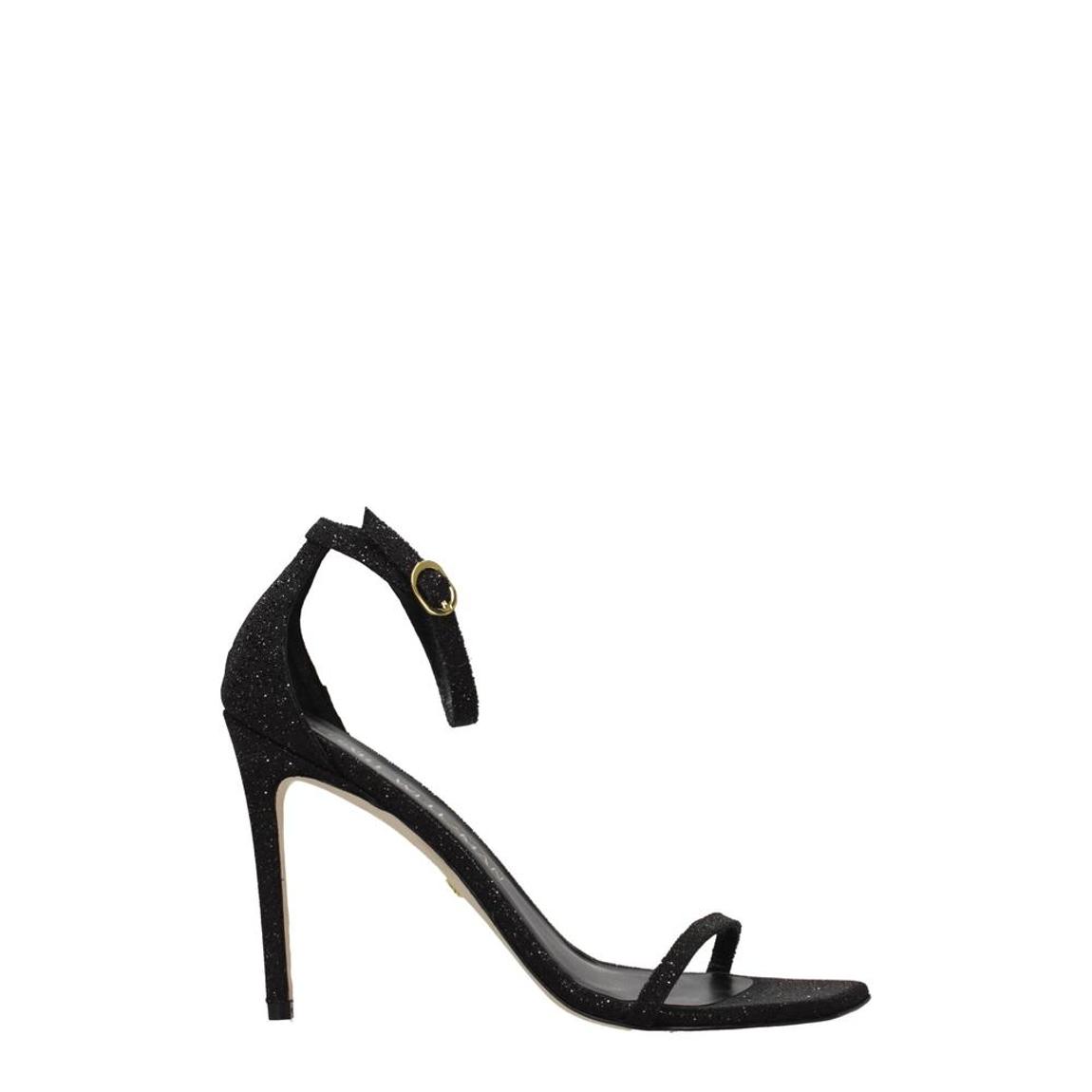 High Heel Crystal Embellished Sandal with Buckle Closure Wo - Black main product photo