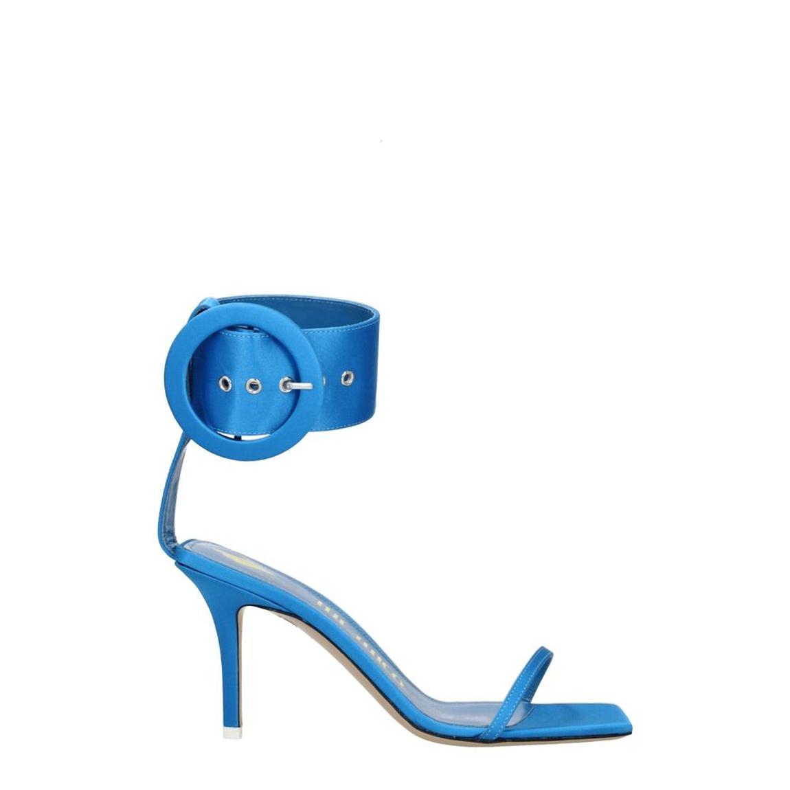 Satin Open Toe Mid Heel Sandals with Buckle Closure - Light Blue main product photo