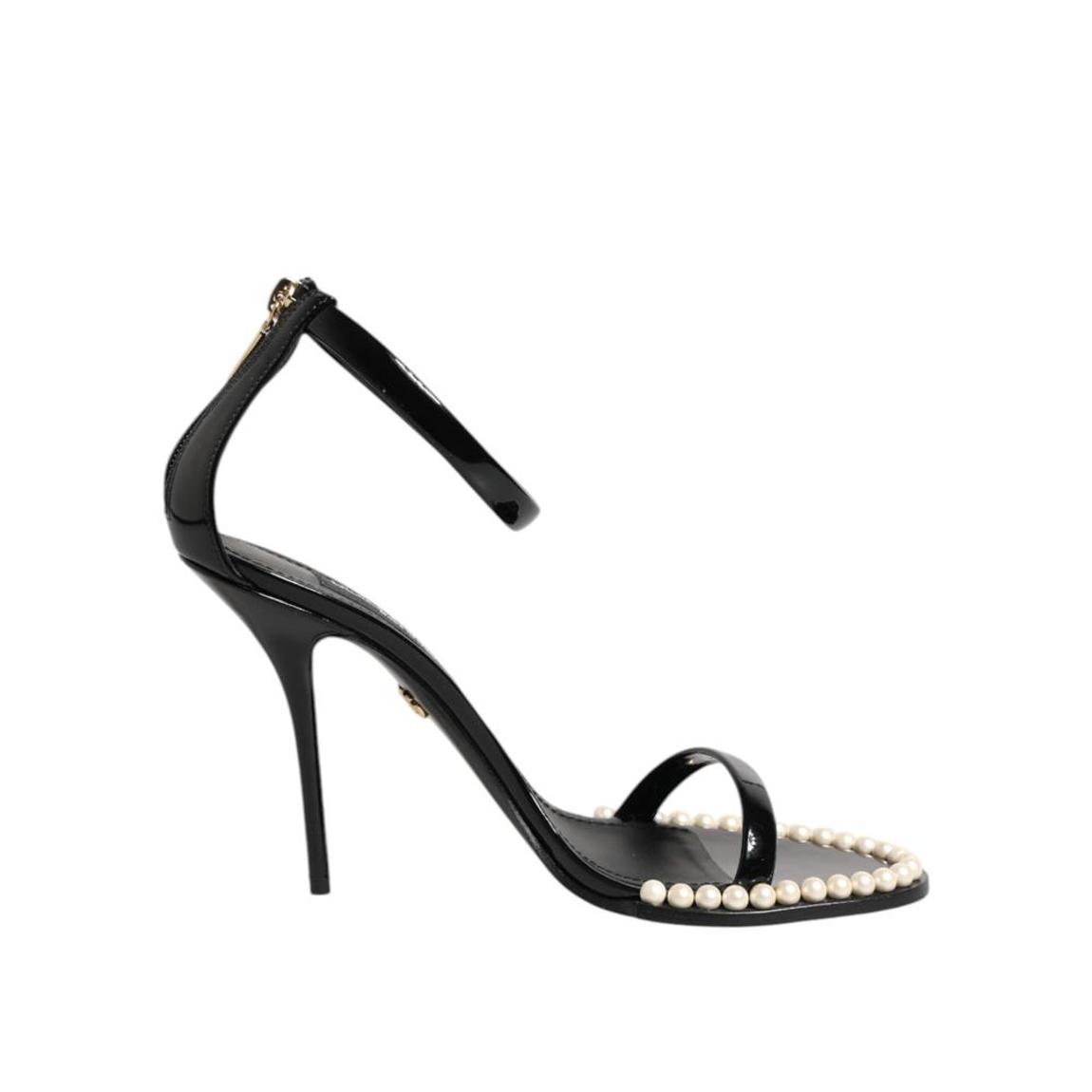 Pearl Embellished Patent Leather Sandals with Zipper Closure - main product photo