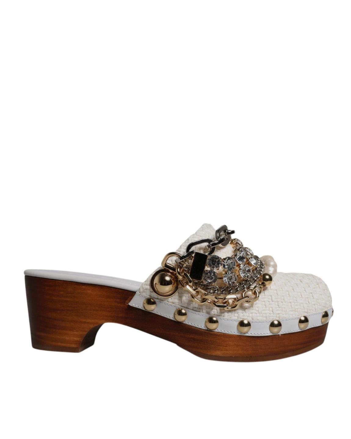 Woven Platform Clogs with Chain Detail Wo - White Sandals main product photo
