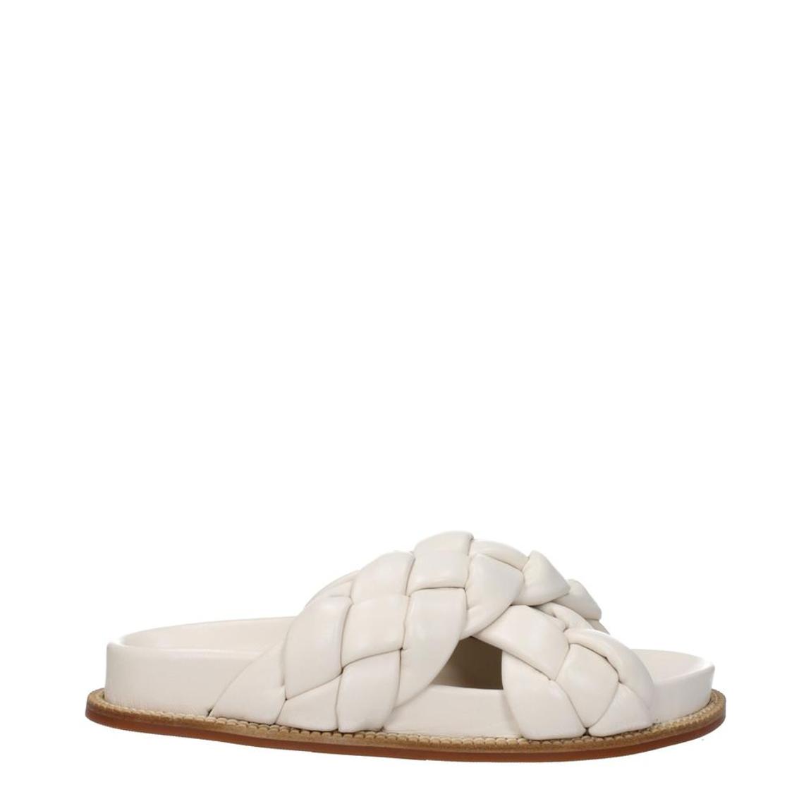 Leather Open Toe Slippers with Rubber Sole - Beige Sandals main product photo