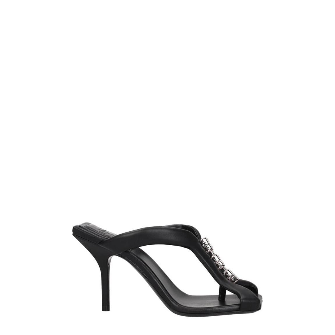 High Heel Leather Sandals with Front Logo and Open Toe Design Wo - main product photo