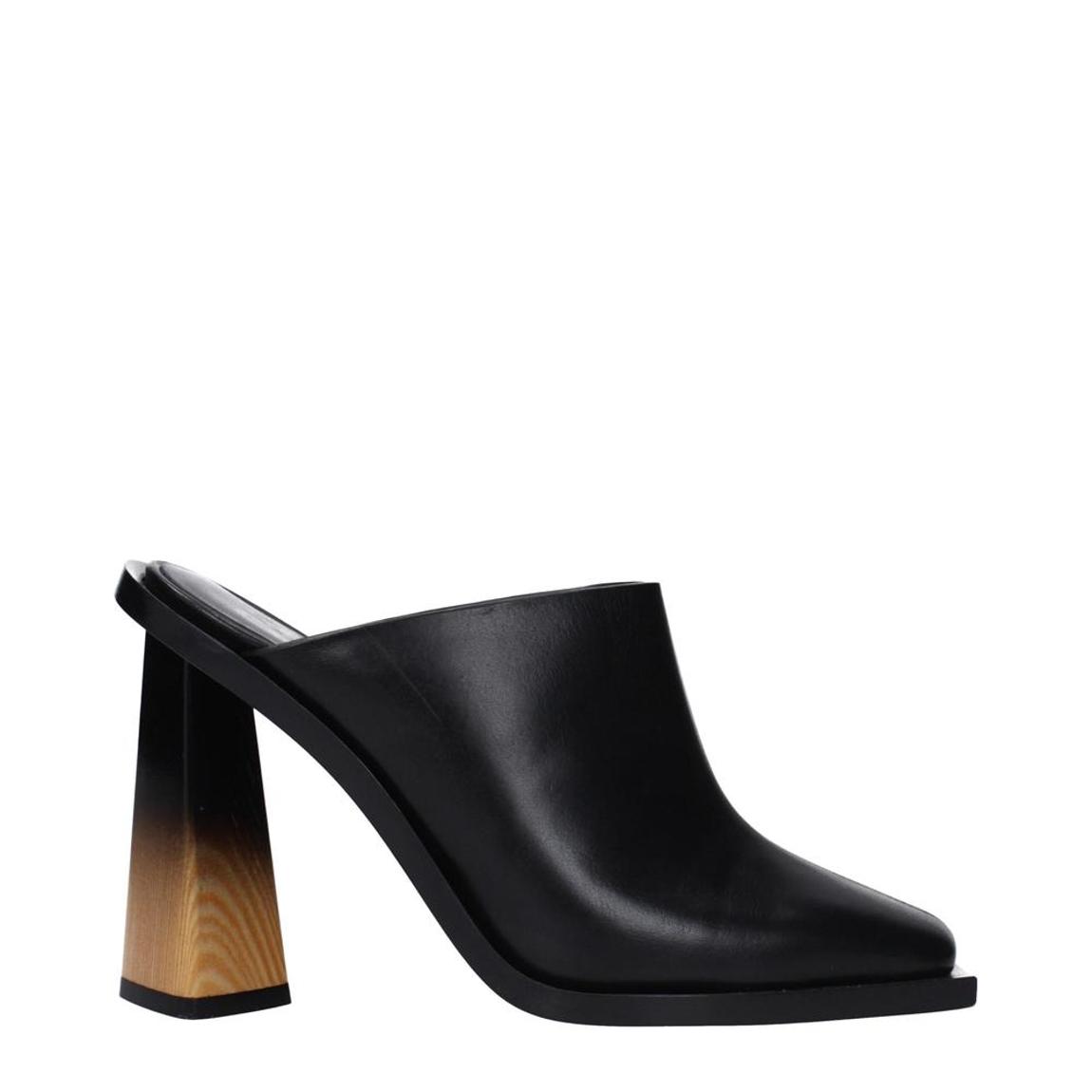 High Heel Leather Sandals with Square Toe Wo - Black main product photo