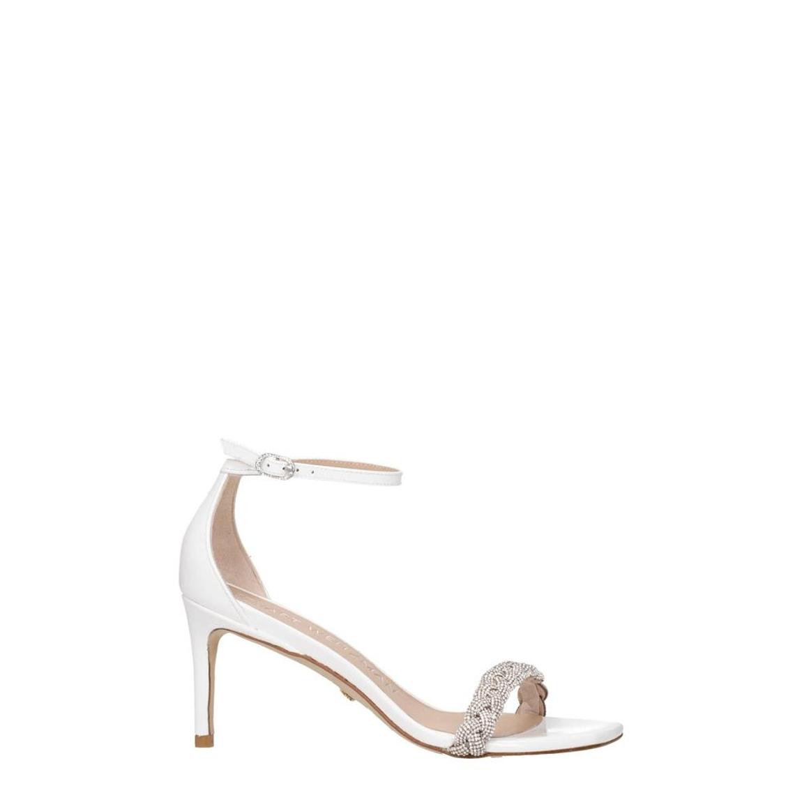 Patent Leather Mid Heel Sandal with Crystal Buckle Closure Wo - main product photo