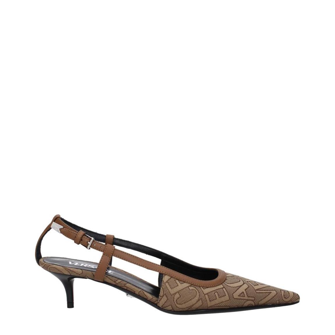 Fabric Sandal with Buckle Closure and Mid Heels - Beige main product photo