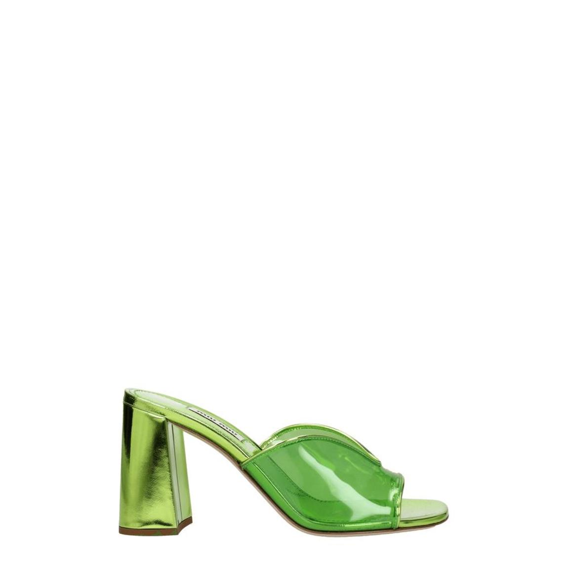 Plexiglass Leather Mid Heel Open Toe Sandals - Green main product photo