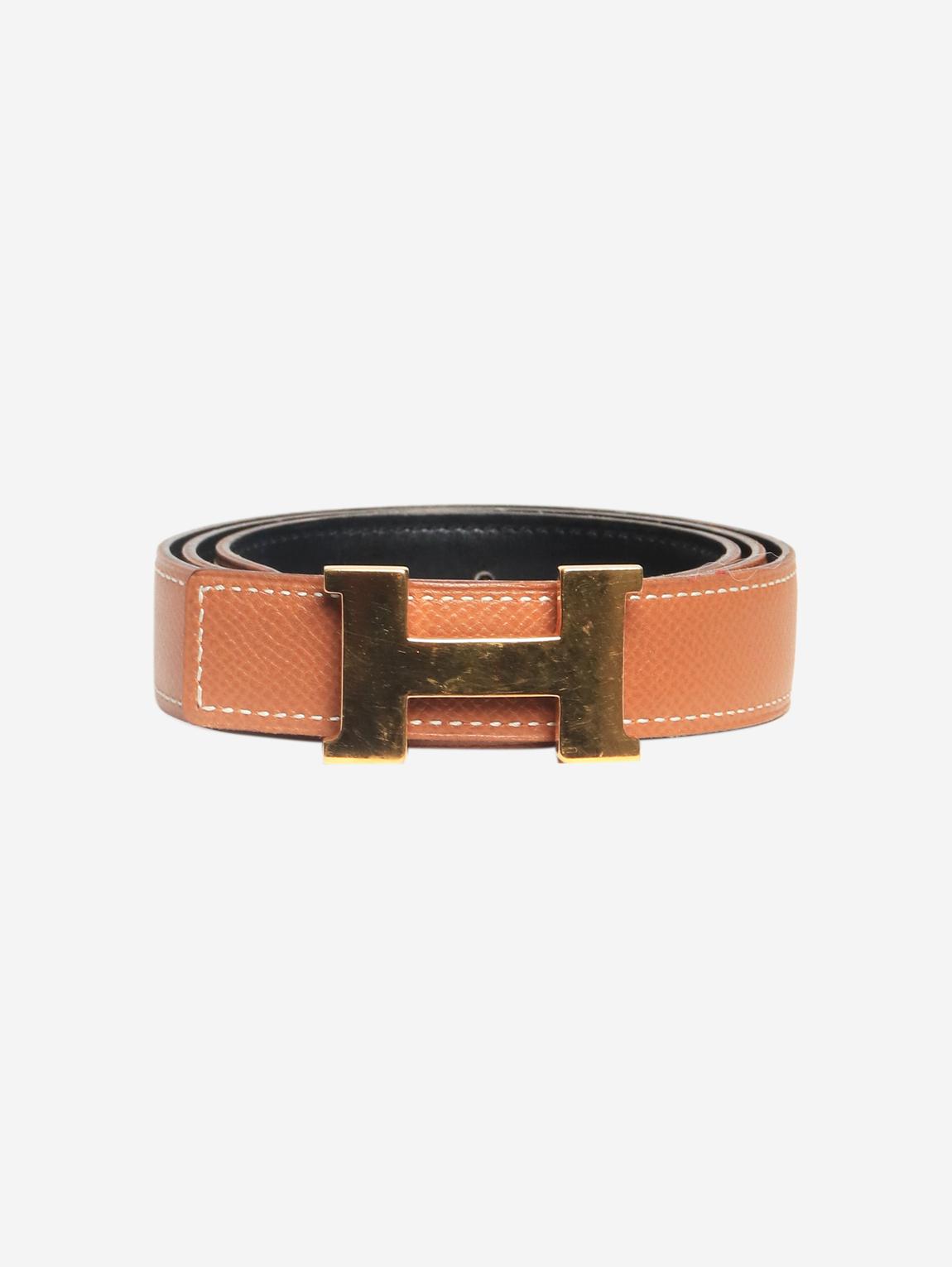 Brown H belt with gold buckle main product photo