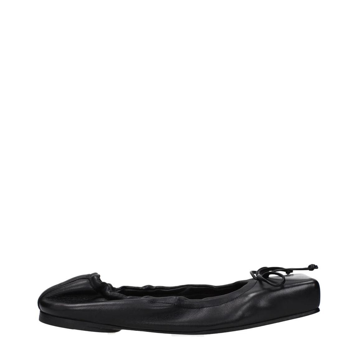 Leather Ballet Flats with Front Detail and Square Toe - Black main product photo