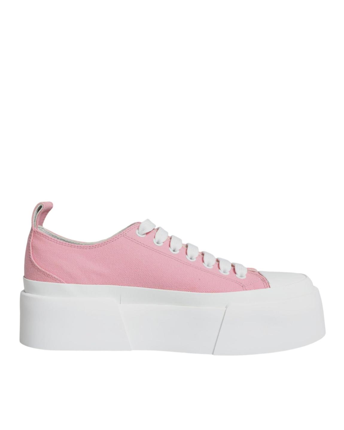 Canvas Logo Low Top Sneakers with Lace Up Closure Wo - Pink main product photo