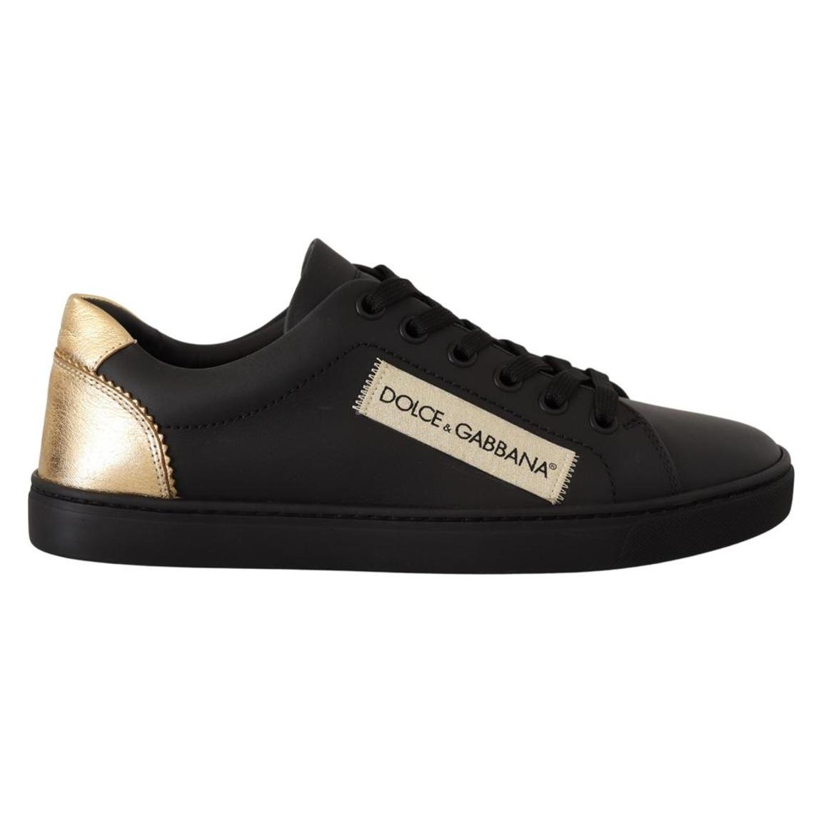 Dolce Gabbana Leather Sneakers Gold Detail Wo - Black main product photo