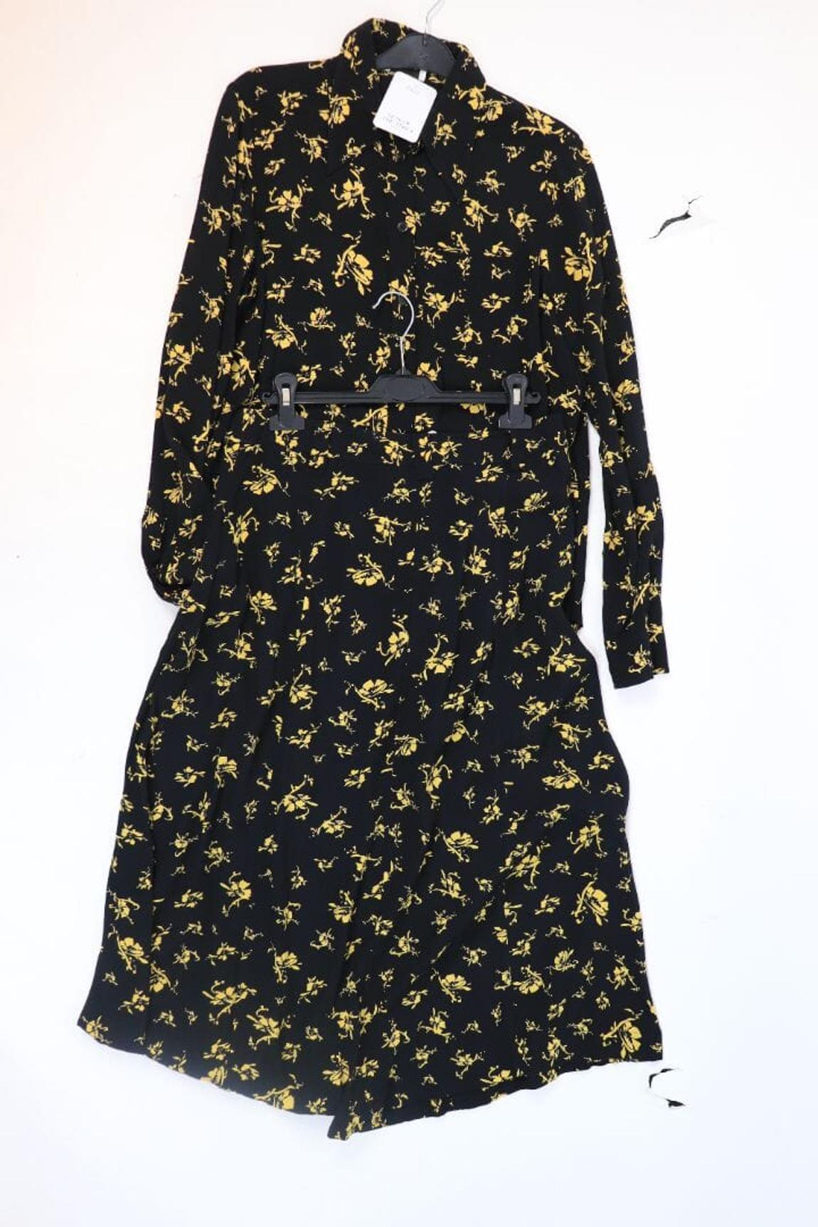 Black and yellow floral printed shirt and midi skirt top main product photo