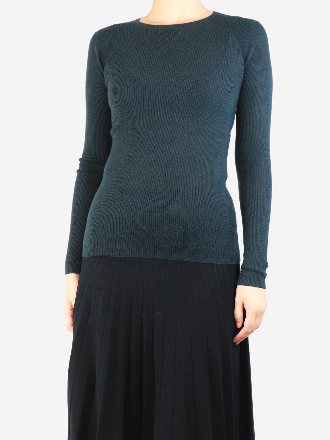 Dark green cashmere ribbed sweater main product photo