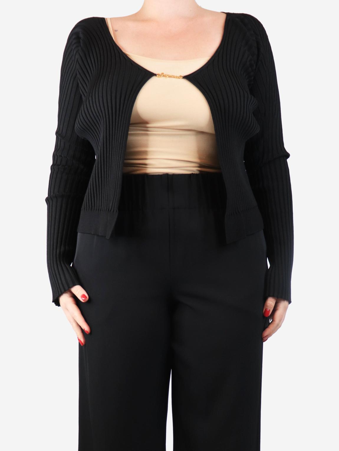 Black ribbed cropped cardigan main product photo