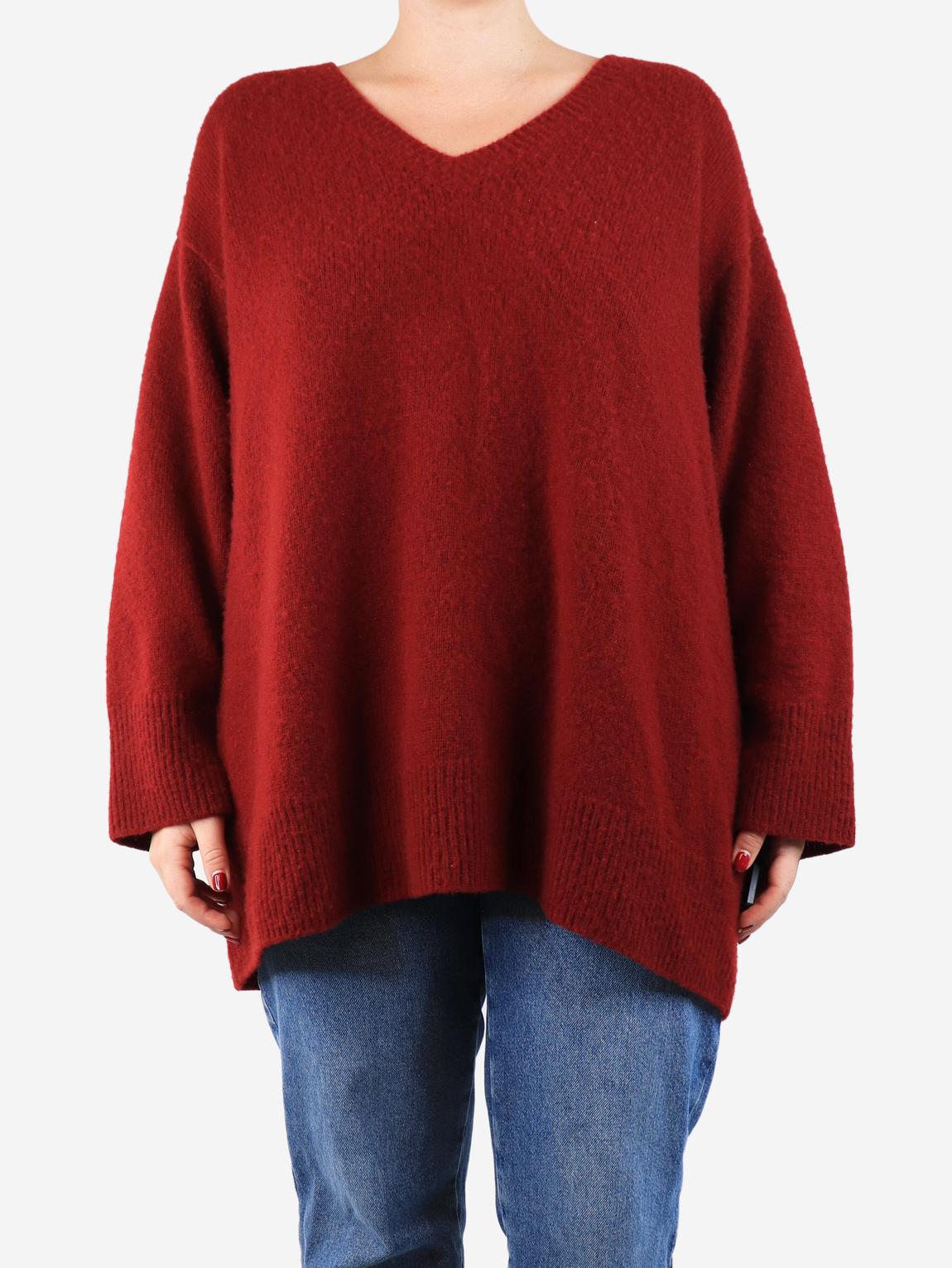 Red oversized v-neck jumper main product photo