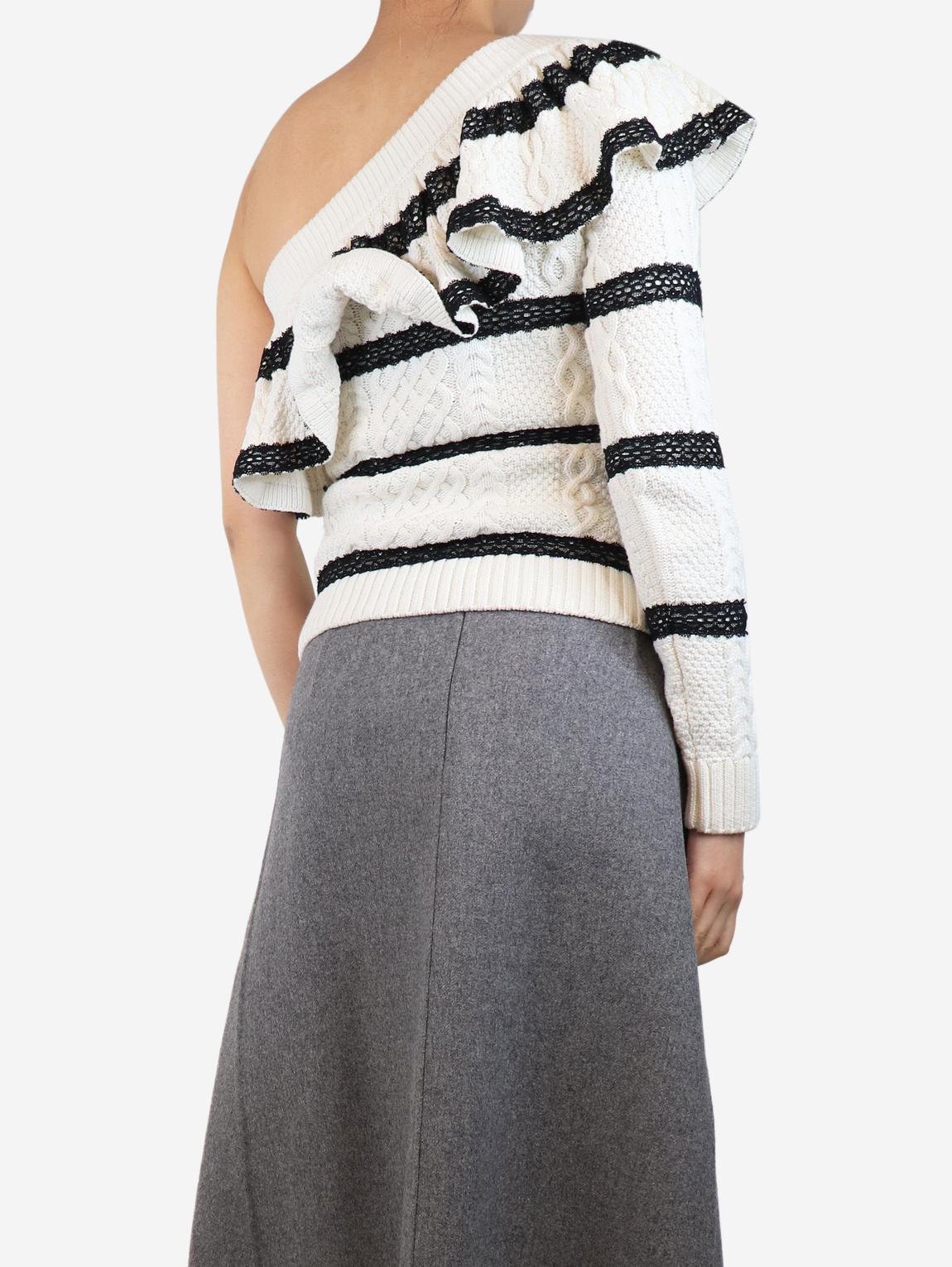 Black and white one sleeve frill knit main product photo