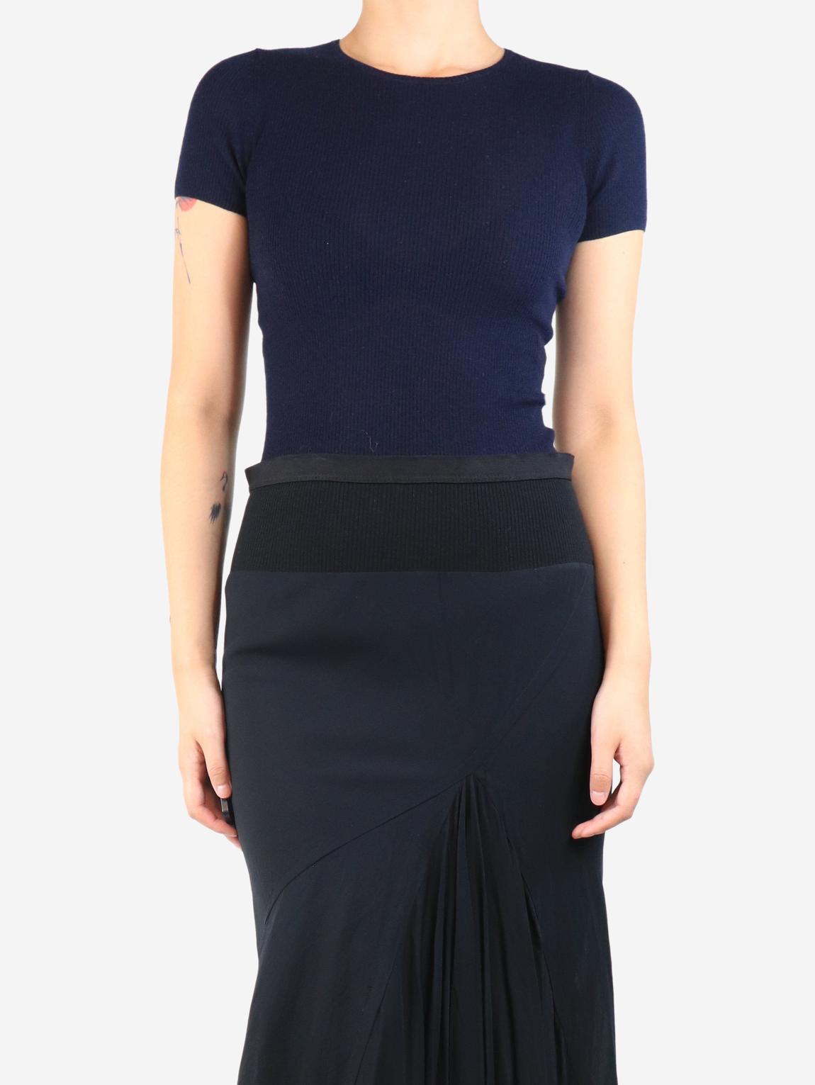 Navy blue short-sleeved cashmere ribbed top main product photo