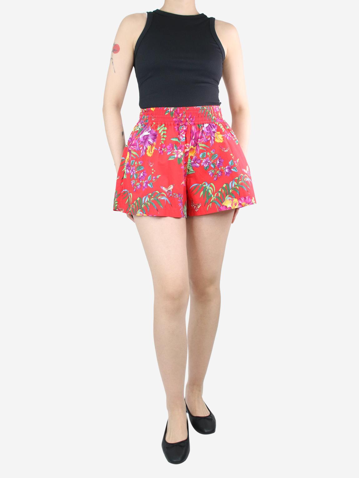 Red floral printed shorts main product photo