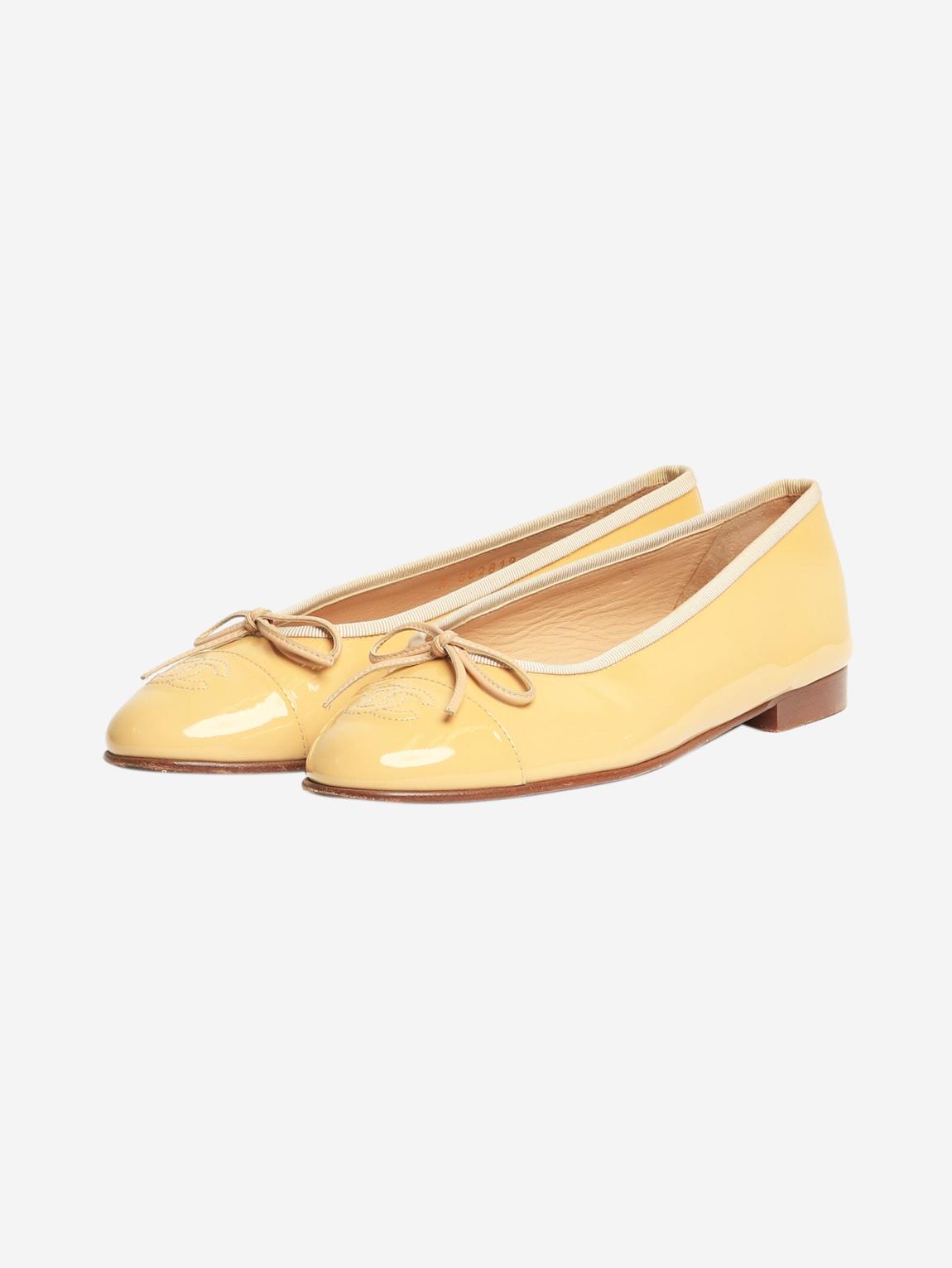Yellow patent leather ballet flats main product photo