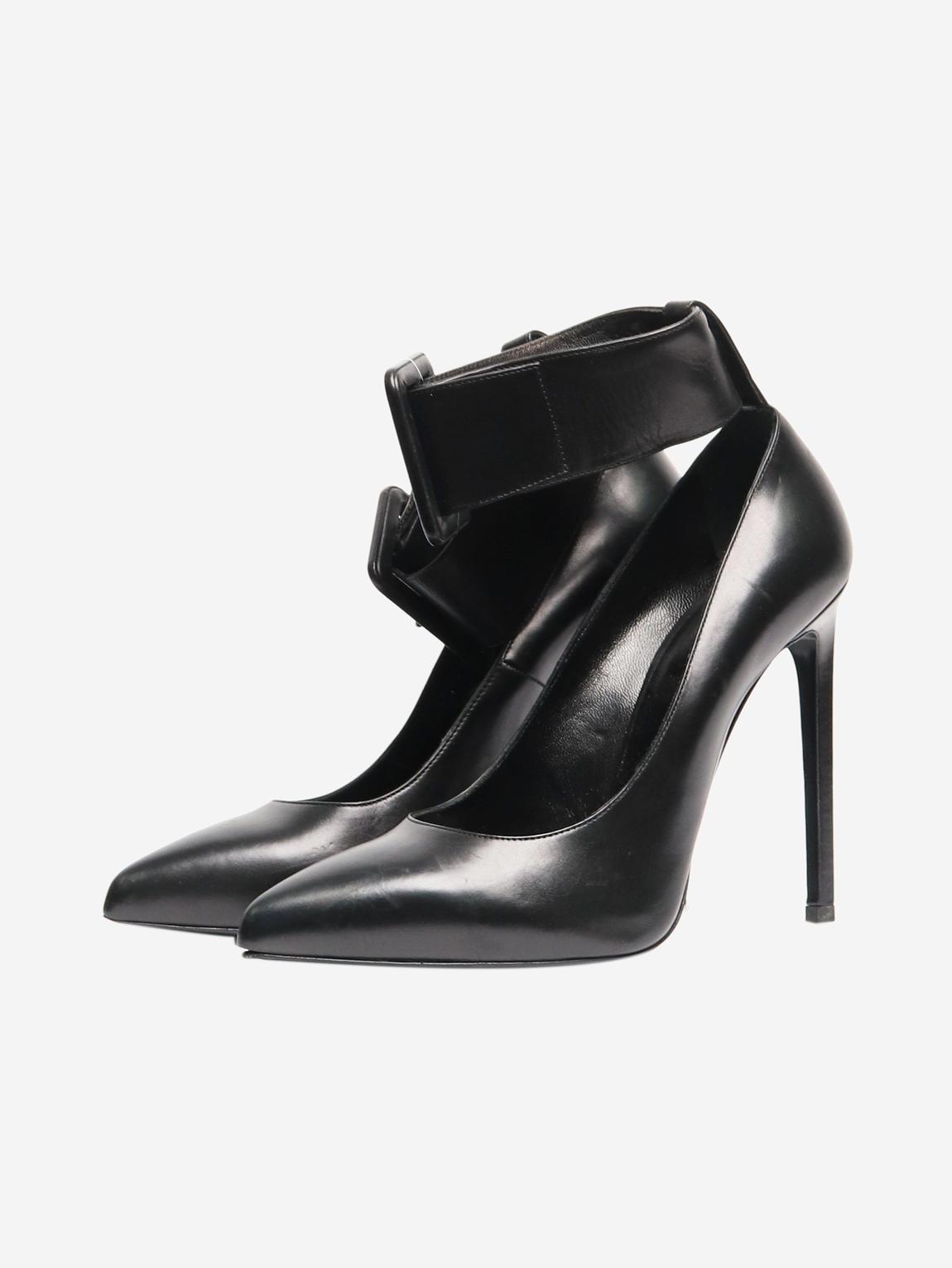 Black leather heels with ankle strap main product photo