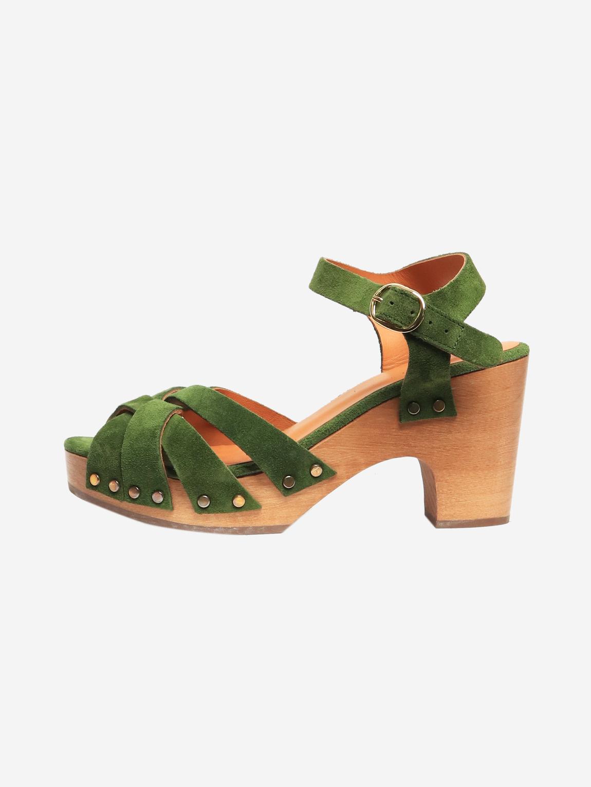 Green suede clog sandals main product photo