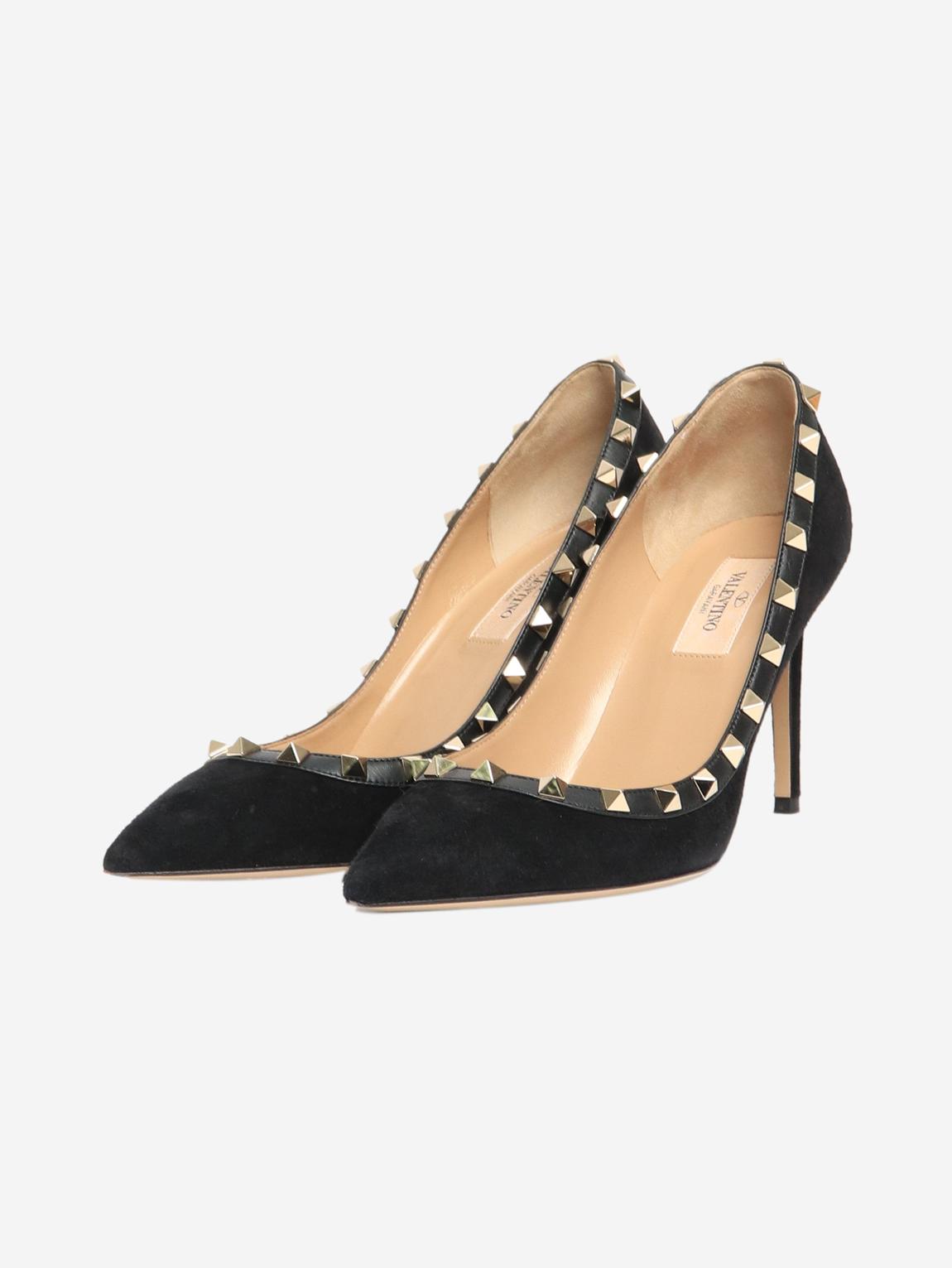 Black suede rockstud heels main product photo