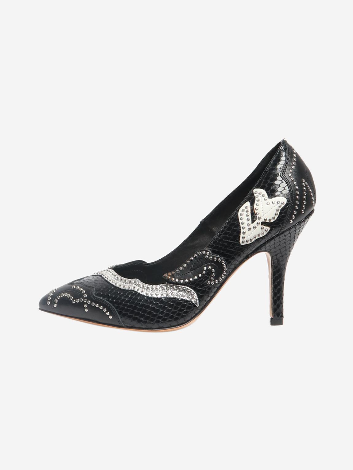 Black studded leather pumps main product photo