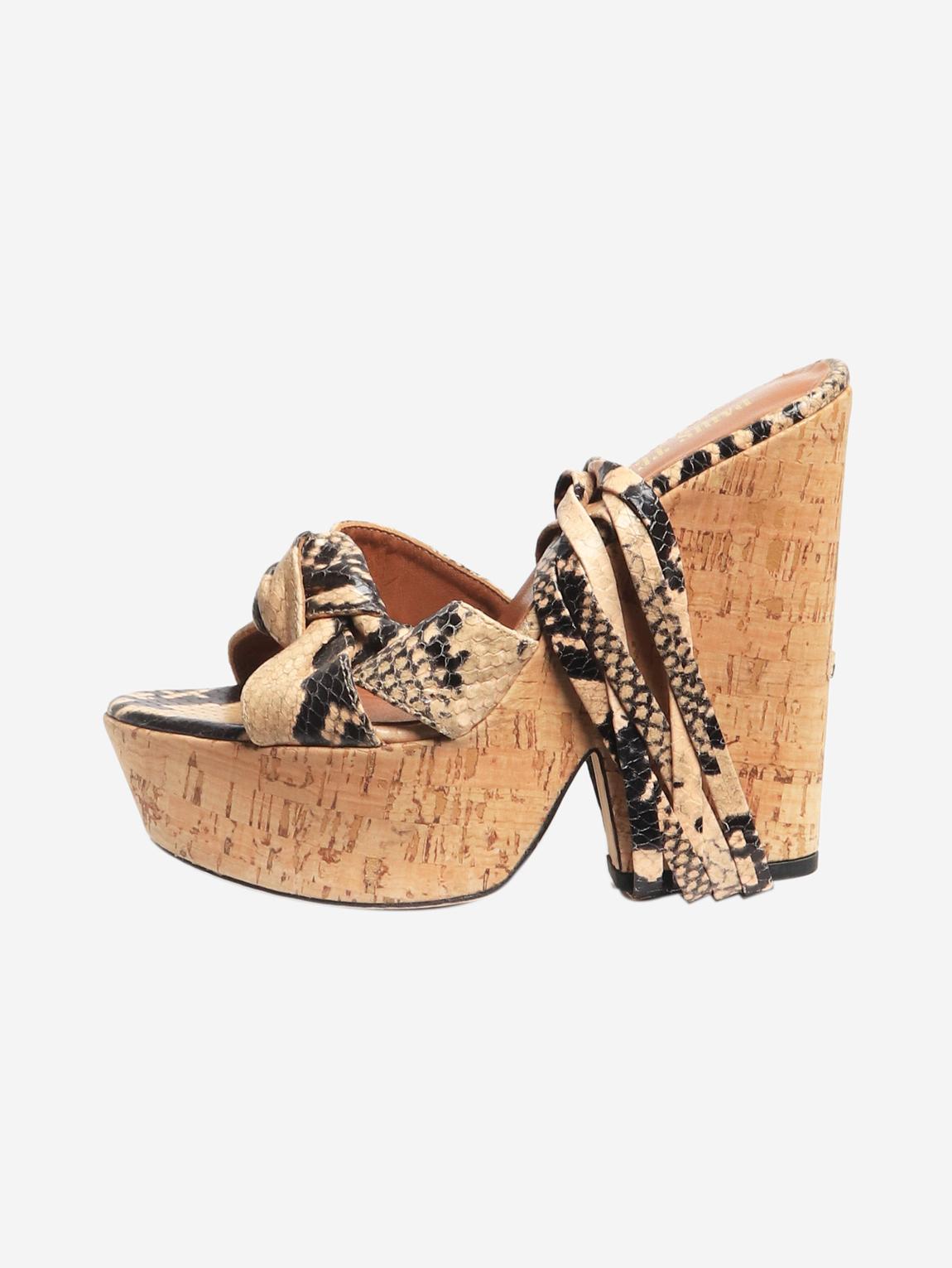 Neutral snakeskin knotted wedge sandals main product photo