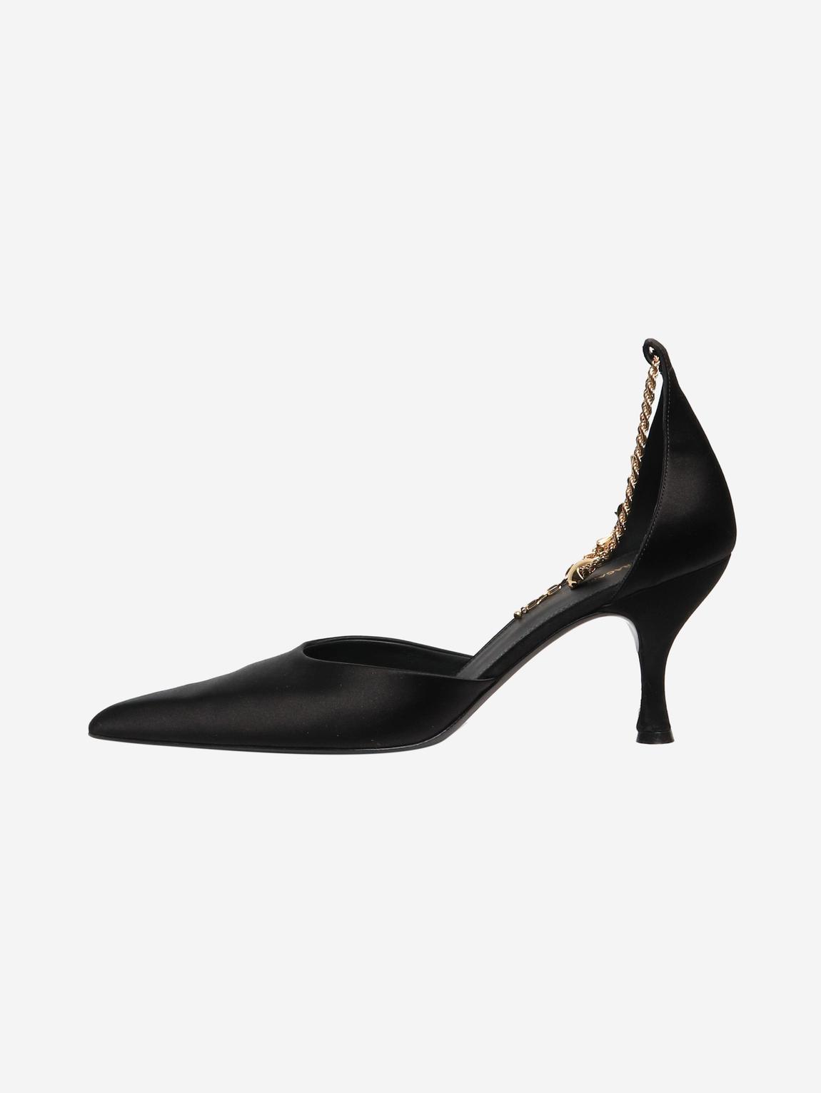Black chain strap satin heels main product photo