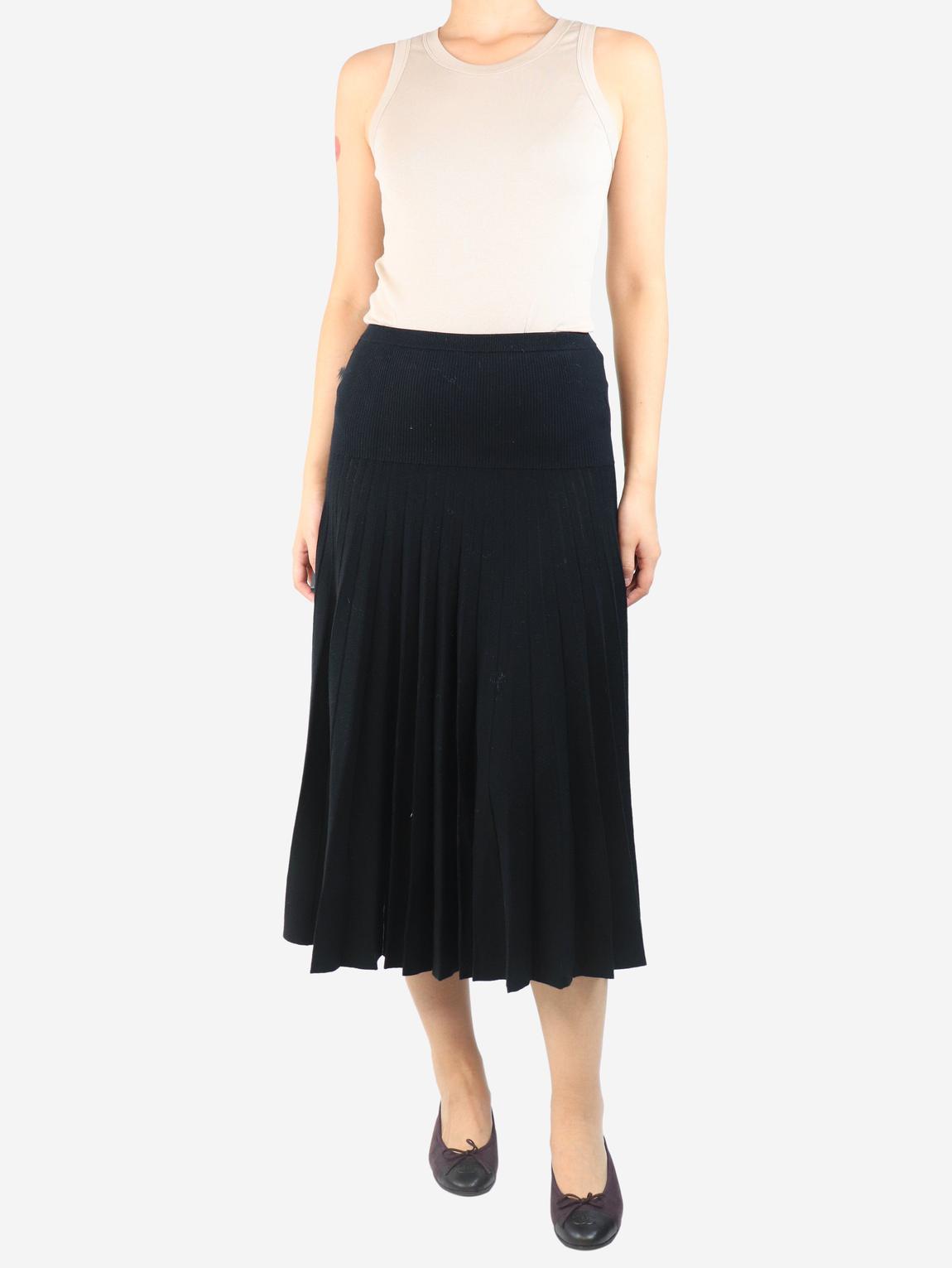 Black pleated knit midi skirt main product photo