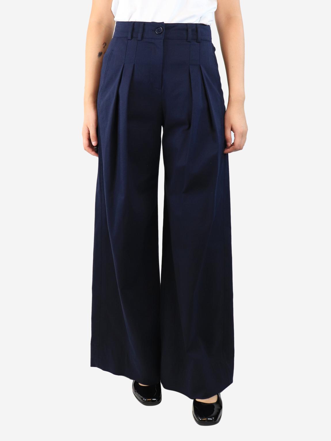 Blue pleated wide-leg trousers main product photo