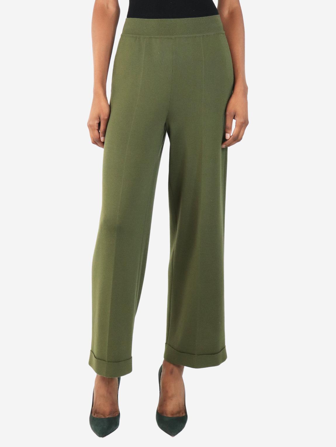 Green wide-leg knit trousers main product photo