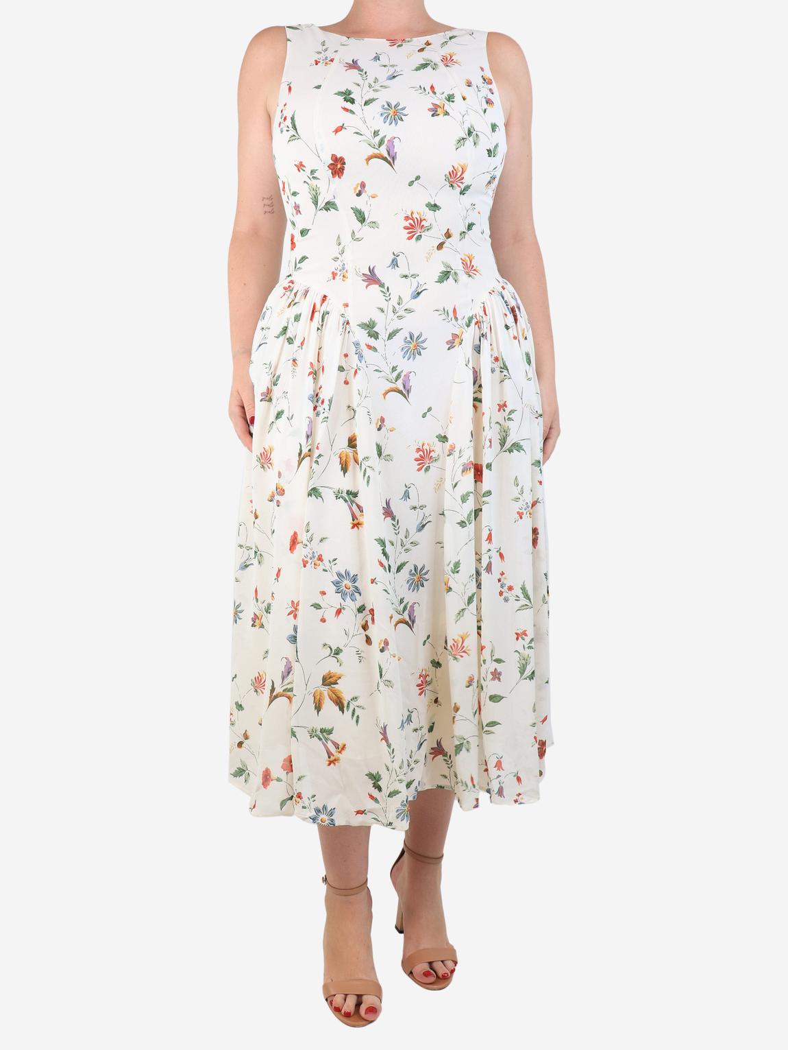 Cream sleeveless floral crepe midi dress main product photo