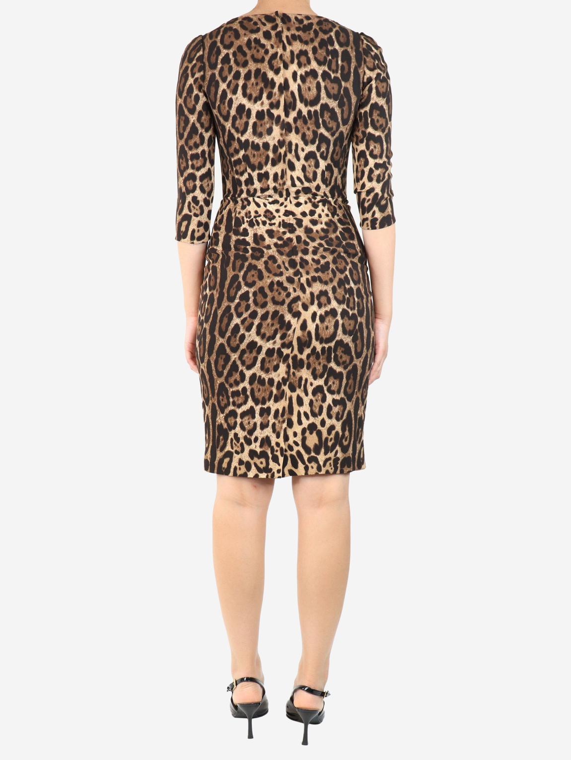 Brown leopard printed midi dress main product photo