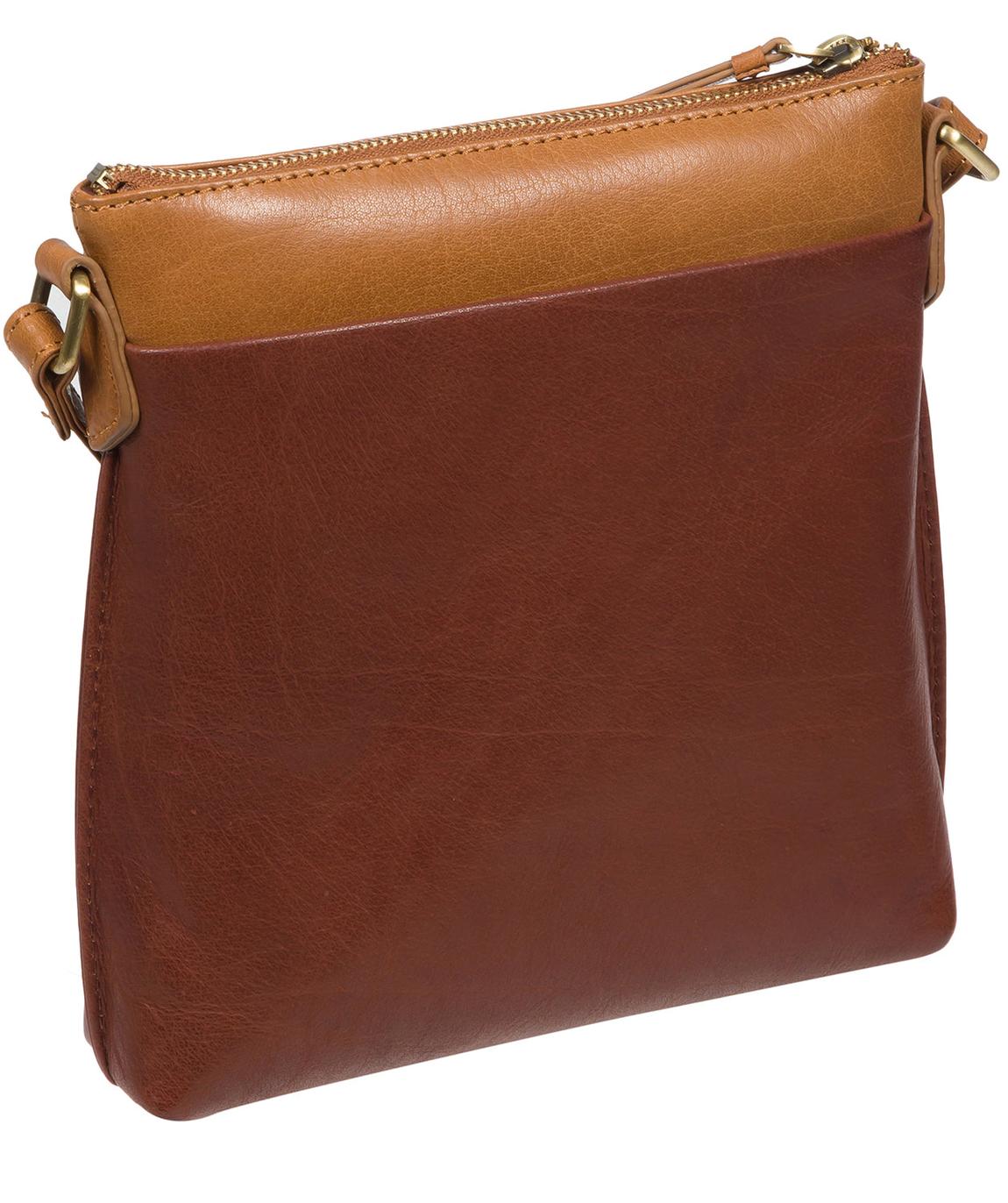 Conkca 'Nikita' Conker Brown and Dark Tan Leather Cross Body Bag
