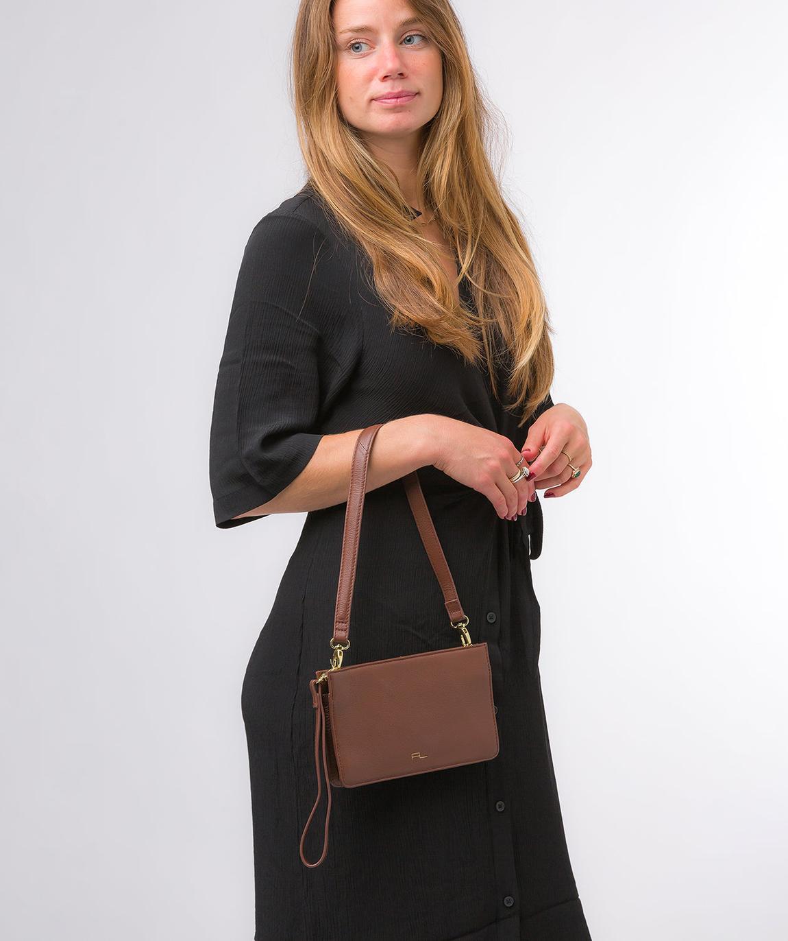 'Layla' Dark Tan Nappa Leather Grab Clutch Phone Bag main product photo