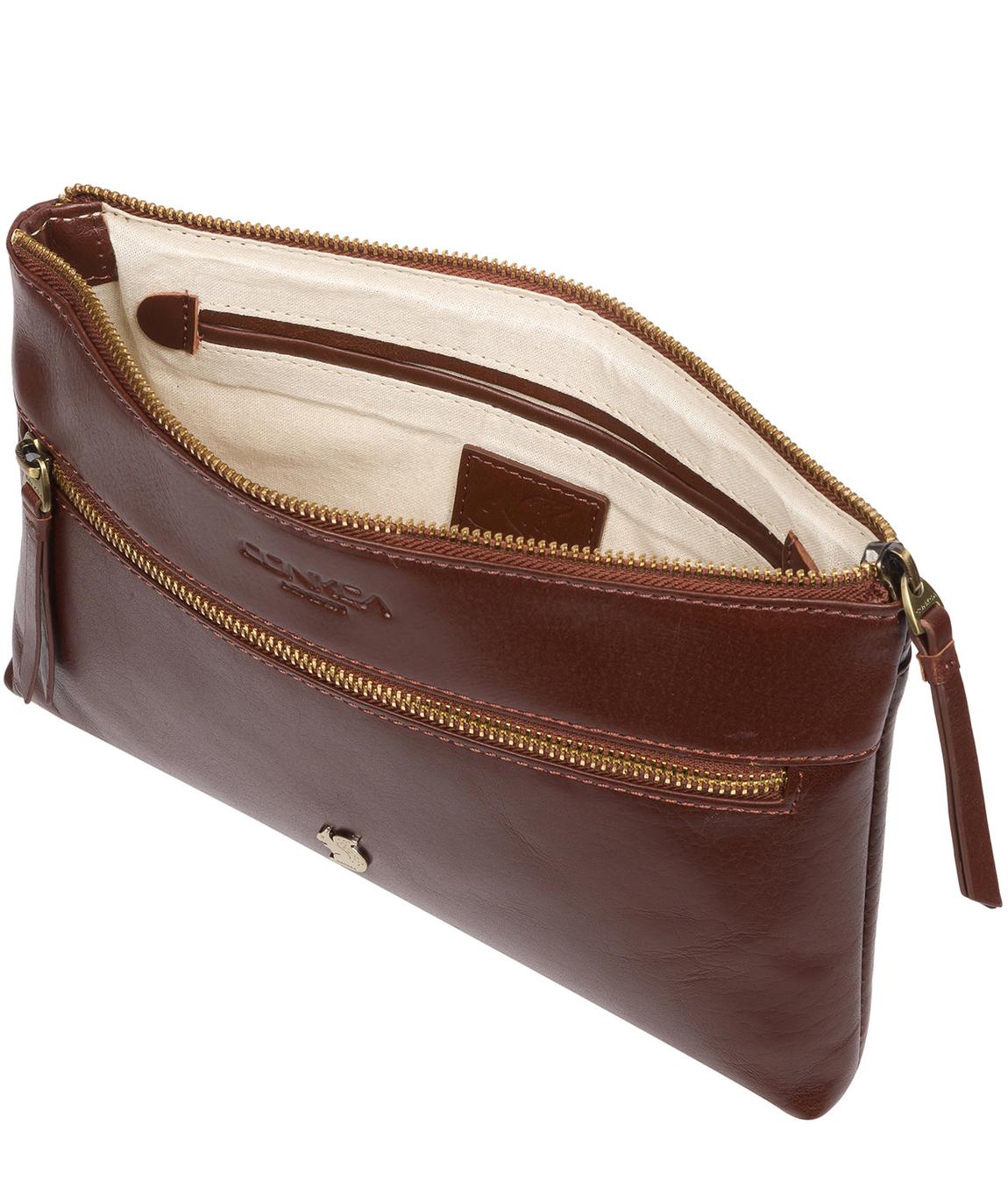 'Minnow' Conker Brown Leather Cross Body Clutch Bag main product photo