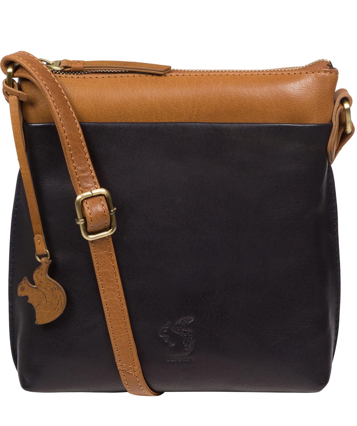 Conkca 'Nikita' Navy and Dark Tan Leather Cross Body Bag BrandAlley