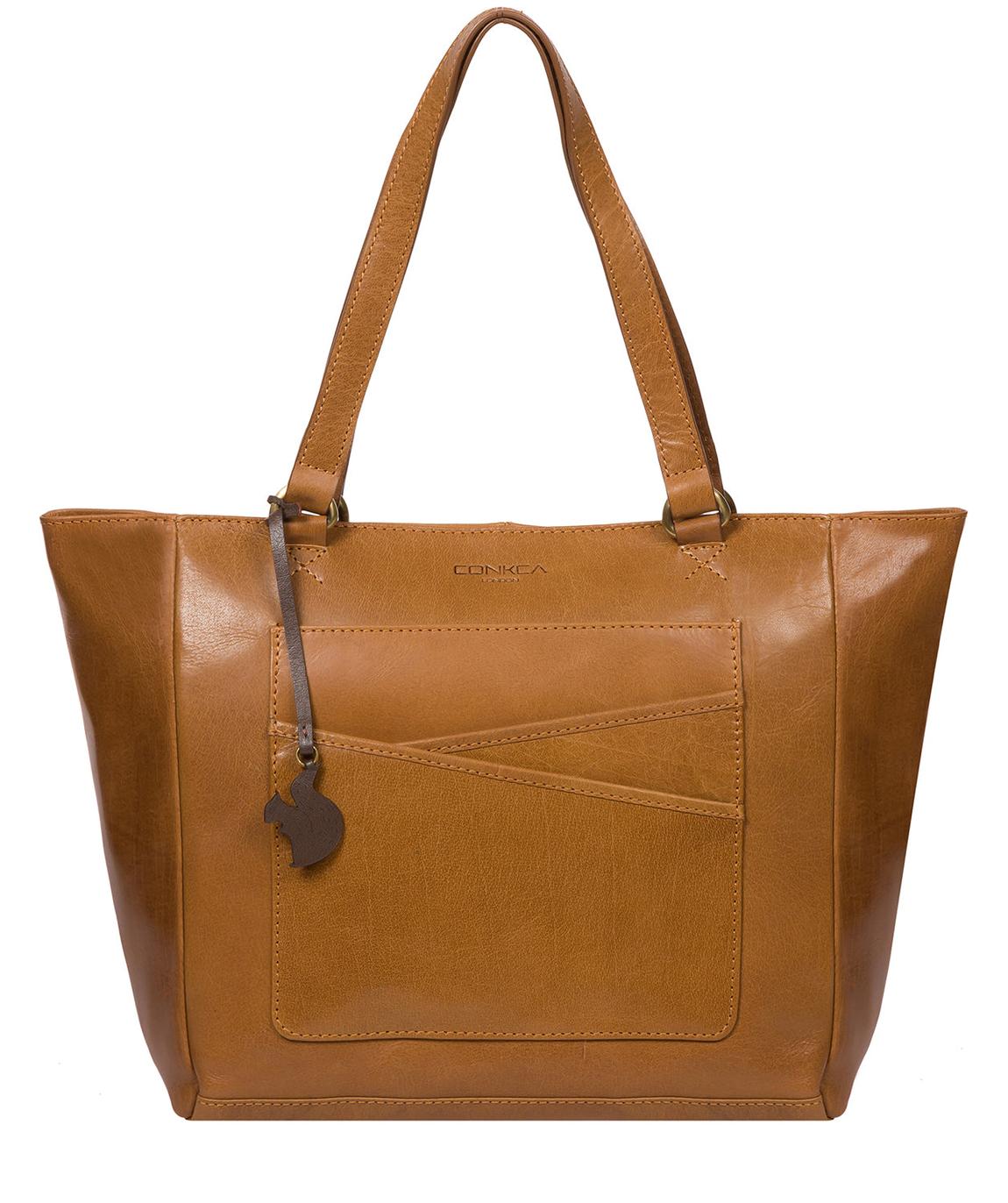 'Monique' Dark Tan Leather Tote Bag main product photo