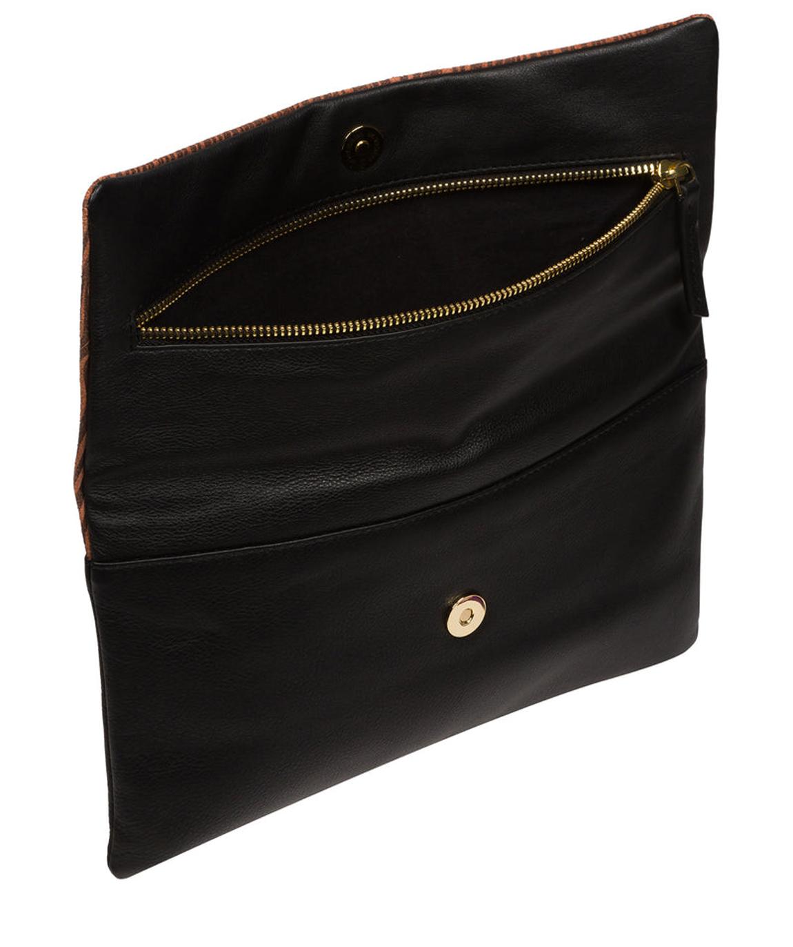 'Amelia' Black and Animal Print Leather Clutch Bag main product photo