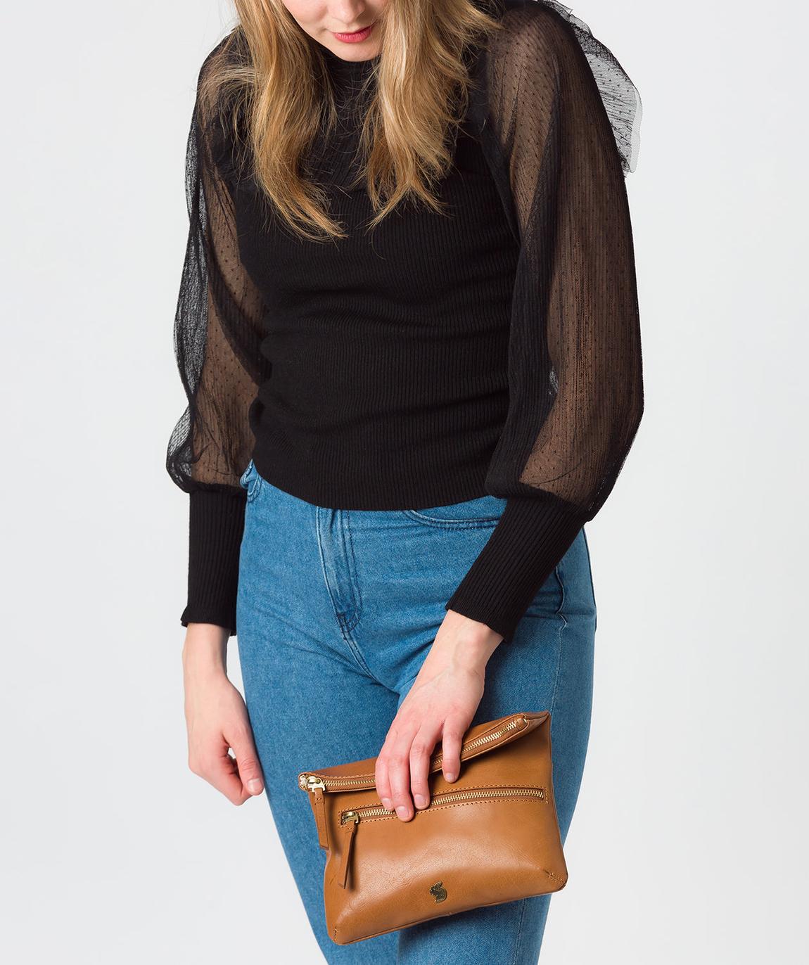 'Flare' Dark Tan Leather Clutch Bag main product photo