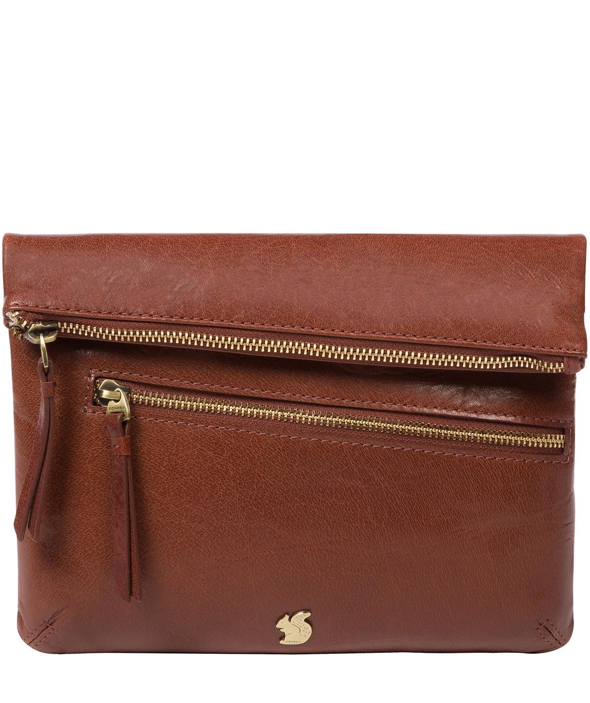 'Flare' Conker Brown Leather Clutch Bag main product photo