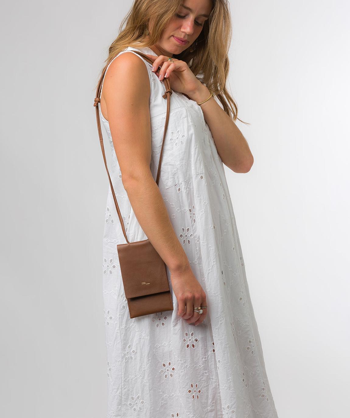 'Rina' Chestnut Nappa Leather Cross Body Phone Bag main product photo