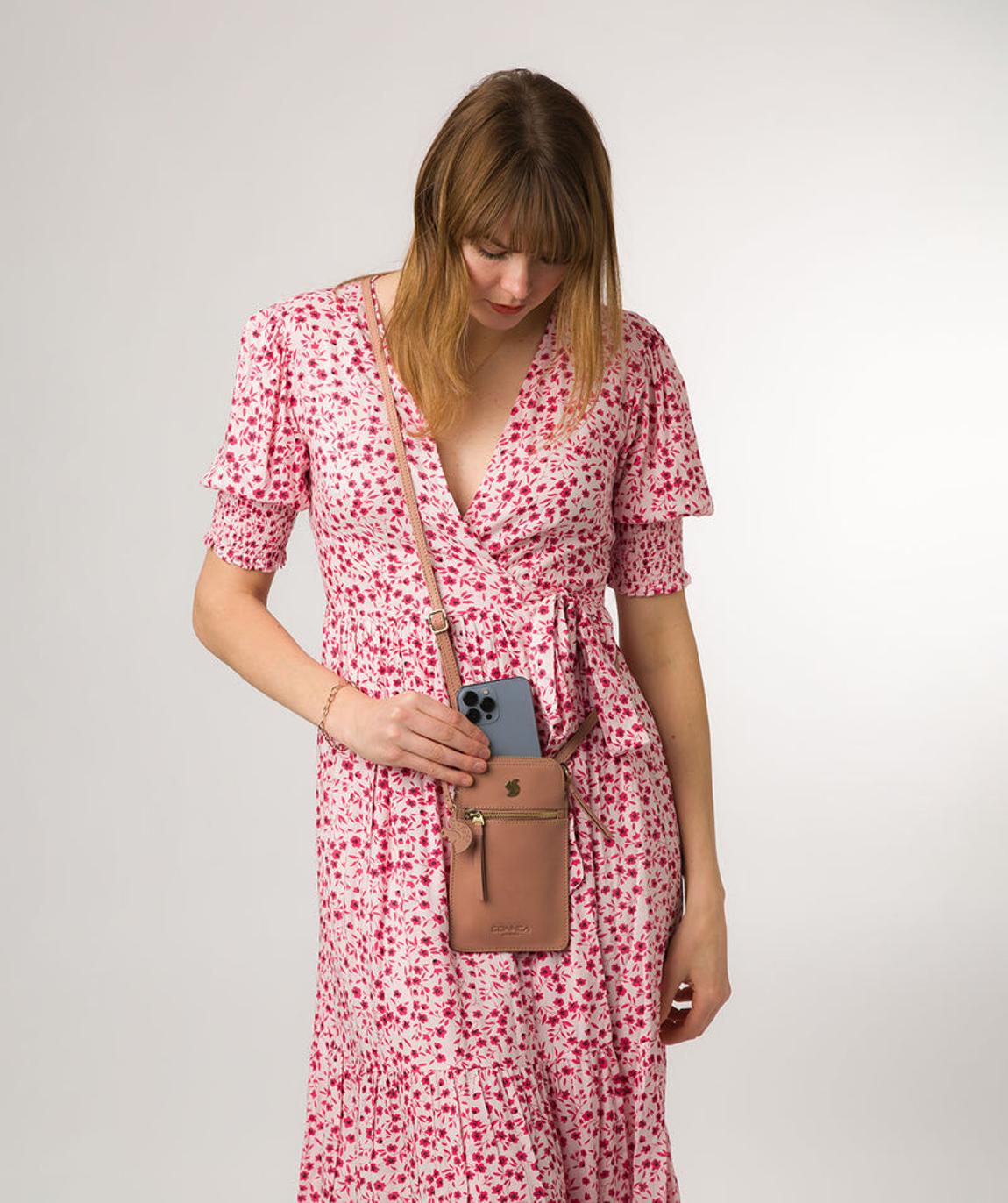 'Bambino' Subtle Pink Leather Cross Body Phone Bag main product photo