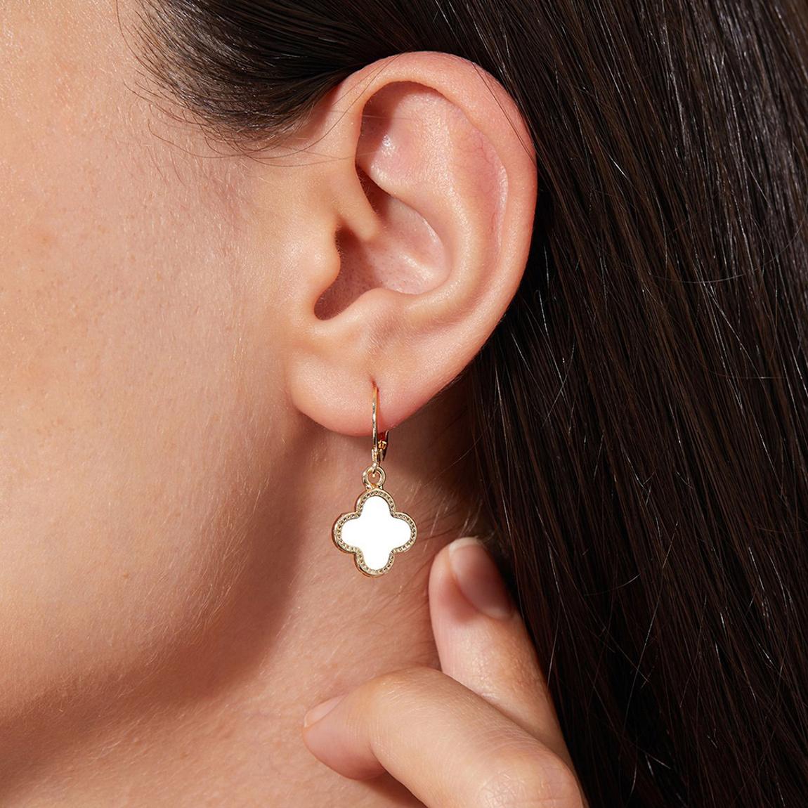 White & Gold Clover Dangle Metal Earring main product photo